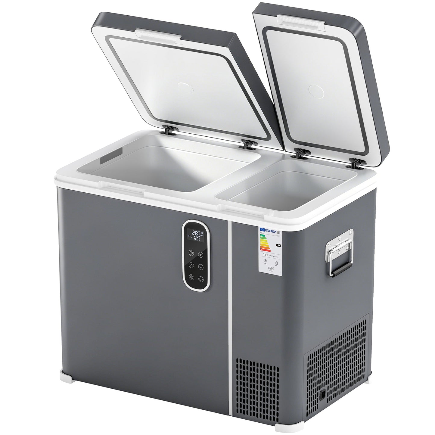 Outsunny 55L Compressor Car Fridge Freezer, Dual Zone Camping Refrigerator with App Control, Grey