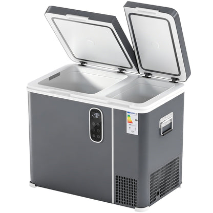 Outsunny 55L Compressor Car Fridge Freezer, Dual Zone Camping Refrigerator with App Control, Grey