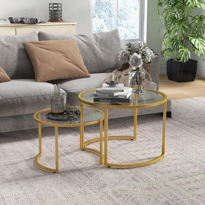 HOMCOM Coffee Table Set of 2 in Gold Tone