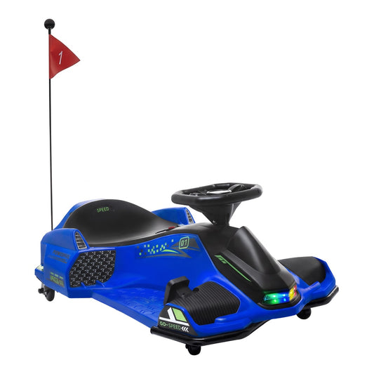 HOMCOM 12V Kids Electric Go Kart, Ride on Drift Car with 2 Speeds, Soft Start, Music, Colourful LED Lights for Ages 8-12, Blue