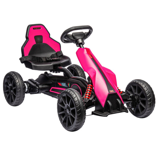 HOMCOM 12V Electric Go-Kart للأطفال، عربة سباق ركوب، مع وظائف أمامية وخلفية، للأعمار من 3-8 سنوات - وردي