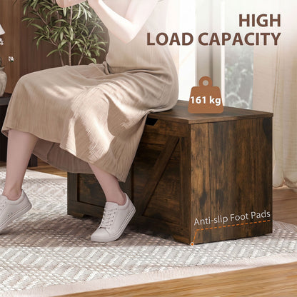 HOMCOM 100L Home Storage Box, with Safety Hinge - Rustic Brown Wood-Effect