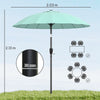 Outsunny 2 m Shanghai Garden Parasol Umbrella with 16 Fibreglass Ribs, Outdoor Parasol Sun Shade with Crank & Tilt, Turquoise