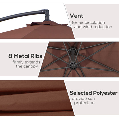 Outsunny 3m Hanging Umbrella Parasol-Coffee