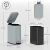 HOMCOM 5L Rectangular Compact Bin Steel Body Removable Bucket Quiet-Close Lid w/ Pedal Lid Rubbish Trash Can Home Office Bedroom Bathroom Living Room Garbage Tidy Clean Grey