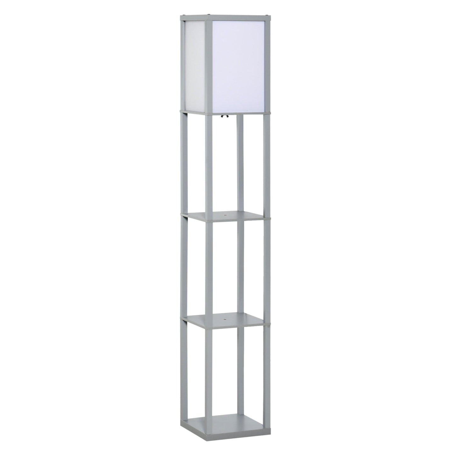 HOMCOM 3-Tier Floor Lamp, Floor Light with Storage Shelf, Reading Standing Lamp with Acrylic Shade for Living Room, Bedroom, Kitchen, Dining Room, Office, Dorm, 160cm, Grey