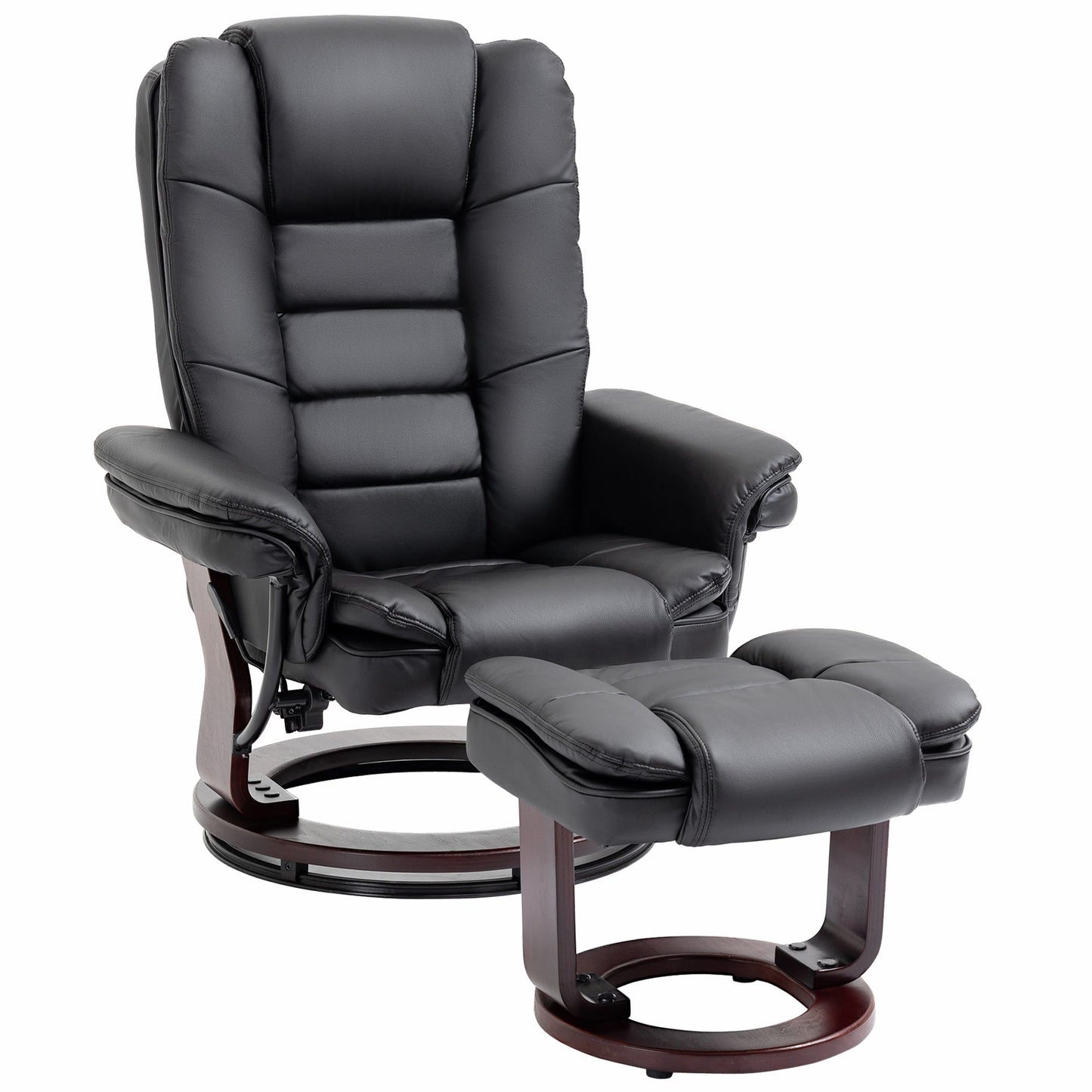 HOMCOM Recliner Chair With footstool, Recliner Armchair up to 130kg Weight Capacity, 135 degrees Reclining Swivel Sofa Chair, PU Leather Ergonomic Couch Bed with Swivel Wood Base for Living Room, Black