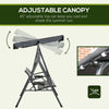 Outsunny 3 Seater Swing Chair, Garden Swing Seat Bench with Adjustable Canopy, Rattan Seat and Steel Frame for Patio, Yard, Dark Grey