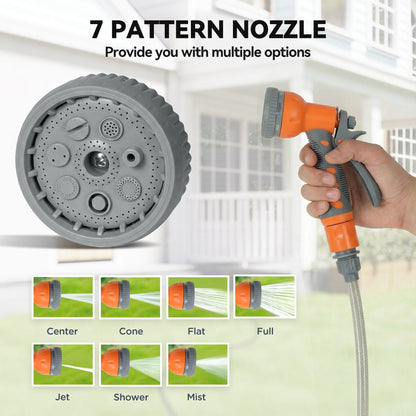 DURHAND 10m Garden Hose Reel Wall Mounted Auto Rewind with 7 Patterns Spray Nozzle, Includes Wall Fixings, Orange
