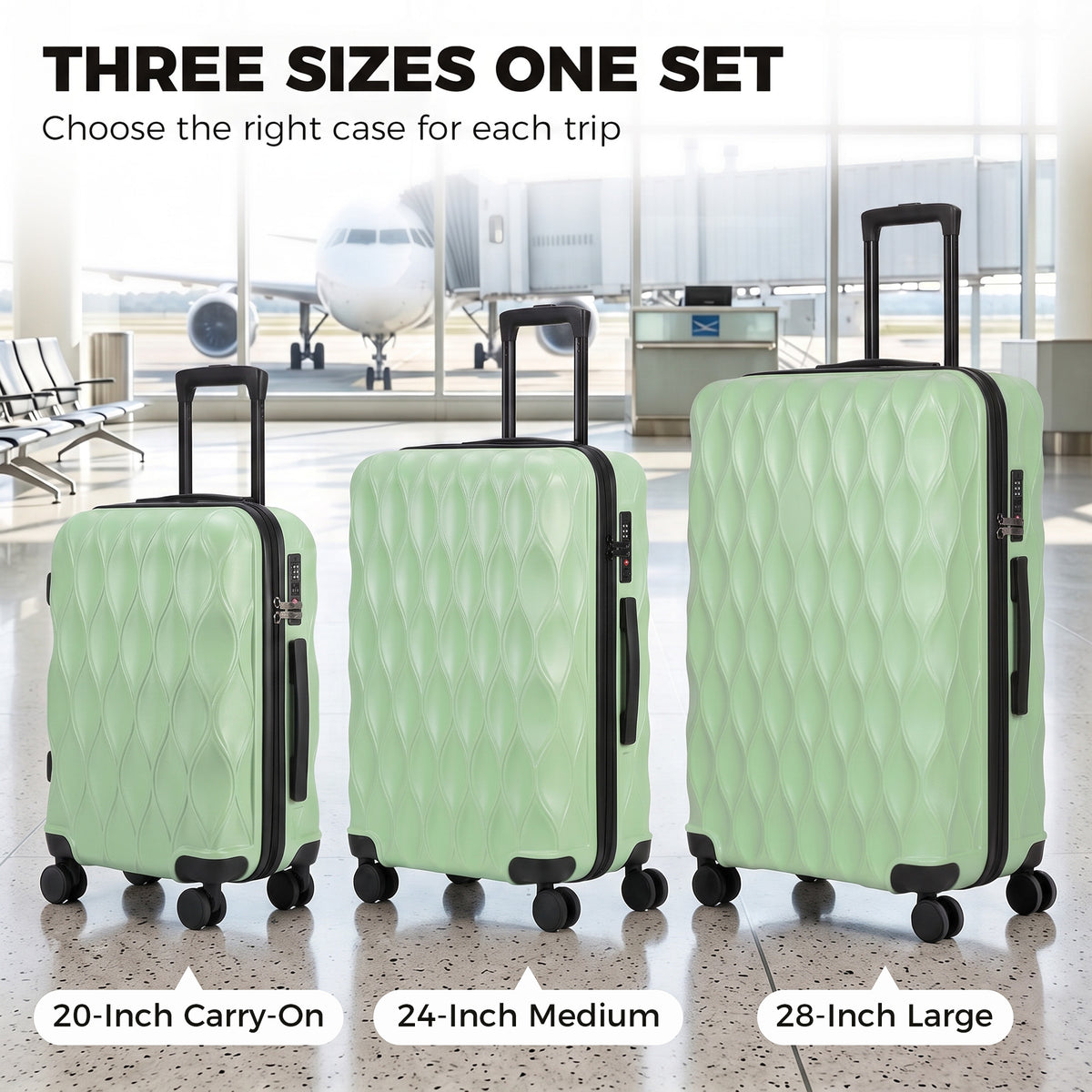HOMCOM 3-Piece Suitcase Set in Green