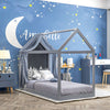 HOMCOM Single Bed Frame, House Scandinavian Style Wooden Bed Frame for 90W x 190Dcm Mattress, Pine Wood Bed Base, Grey
