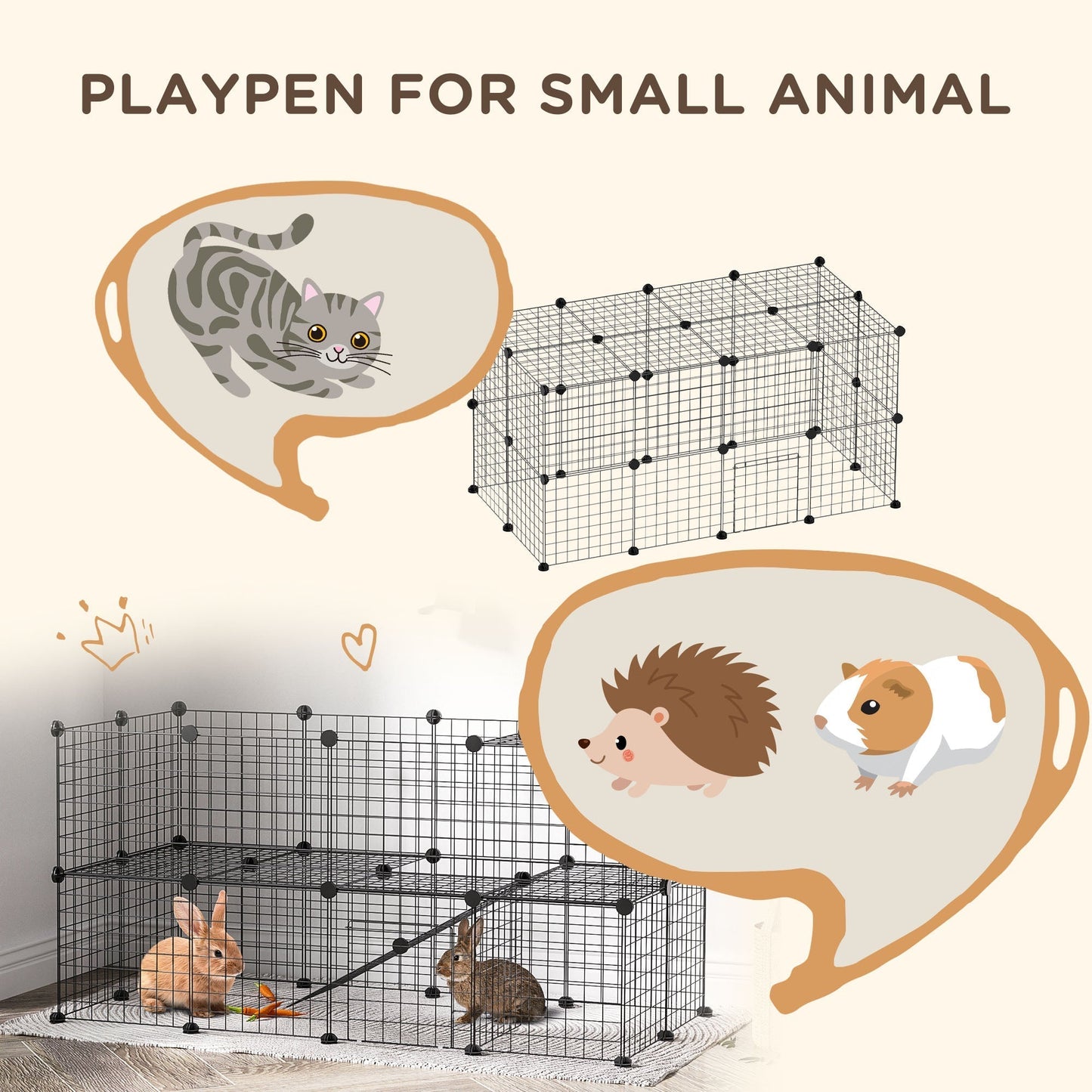 PawHut DIY Pet Playpen سياج معدني سلكي داخلي وخارجي للارانب والحيوانات الصغيرة قفص 36 لوحة اسود