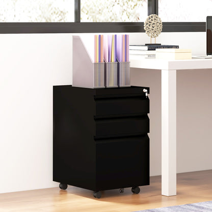 Vinsetto 3-Drawer Filing Cabinet with Lock, Mobile Steel File Cabinet for A4, Legal and Letter Size, Under Desk Drawers with Pre-Assembled Body for Home Office, 37 x 43.5 x 60 cm, Black