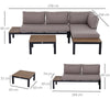 Outsunny 3 Pieces Garden Furniture Set, Aluminium 4 Seater Corner Sofa Set with 2 Loveseats, Coffee Table and Side Trays, Outdoor Conversation Furniture with Cushions for Garden, Black