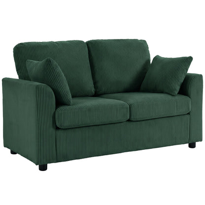 HOMCOM 2 Seater Sofa, Corduroy Small Couch with Spring Cushion, Wide and Deep Seat, Dark Green