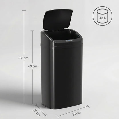 HOMCOM 48L Galvanised Steel Sensor Bin - Black