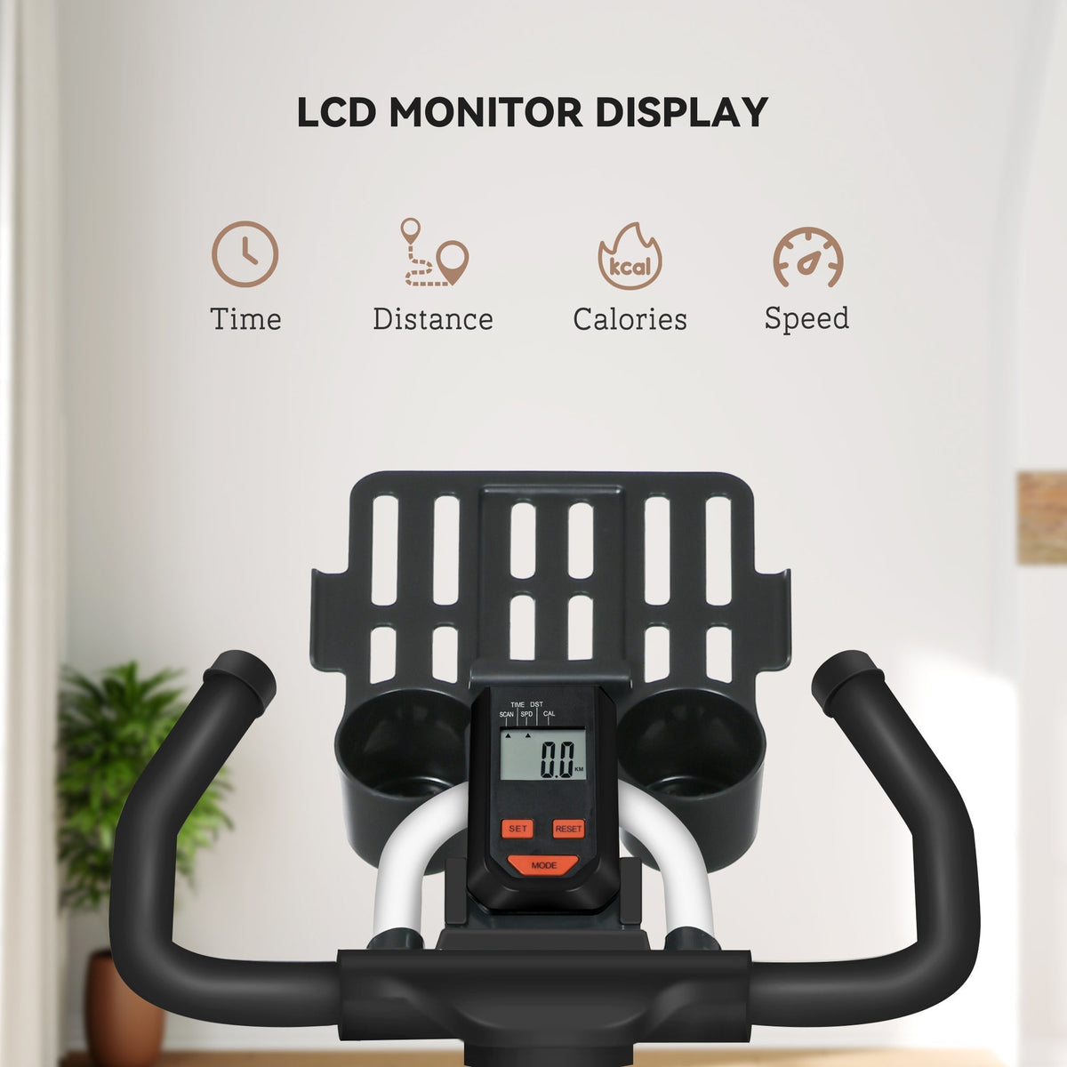 Close-up of the LCD monitor display on the exercise bike