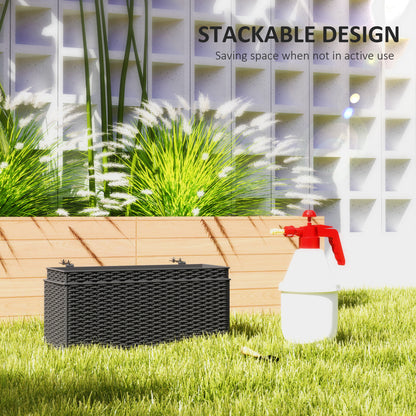 Outsunny Set of Two Rattan-Effect Planters in Black