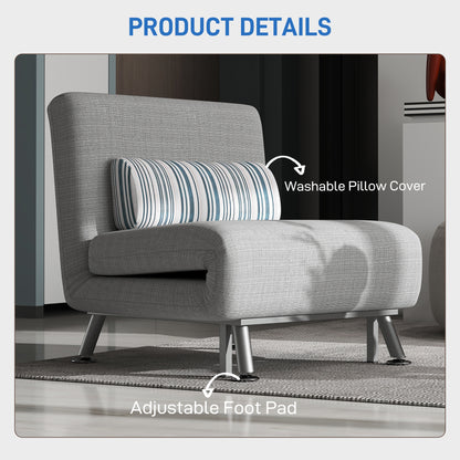 HOMCOM Single Sofa Bed, 1 Person Sleeper Foldable Lounge with Pillow, Grey