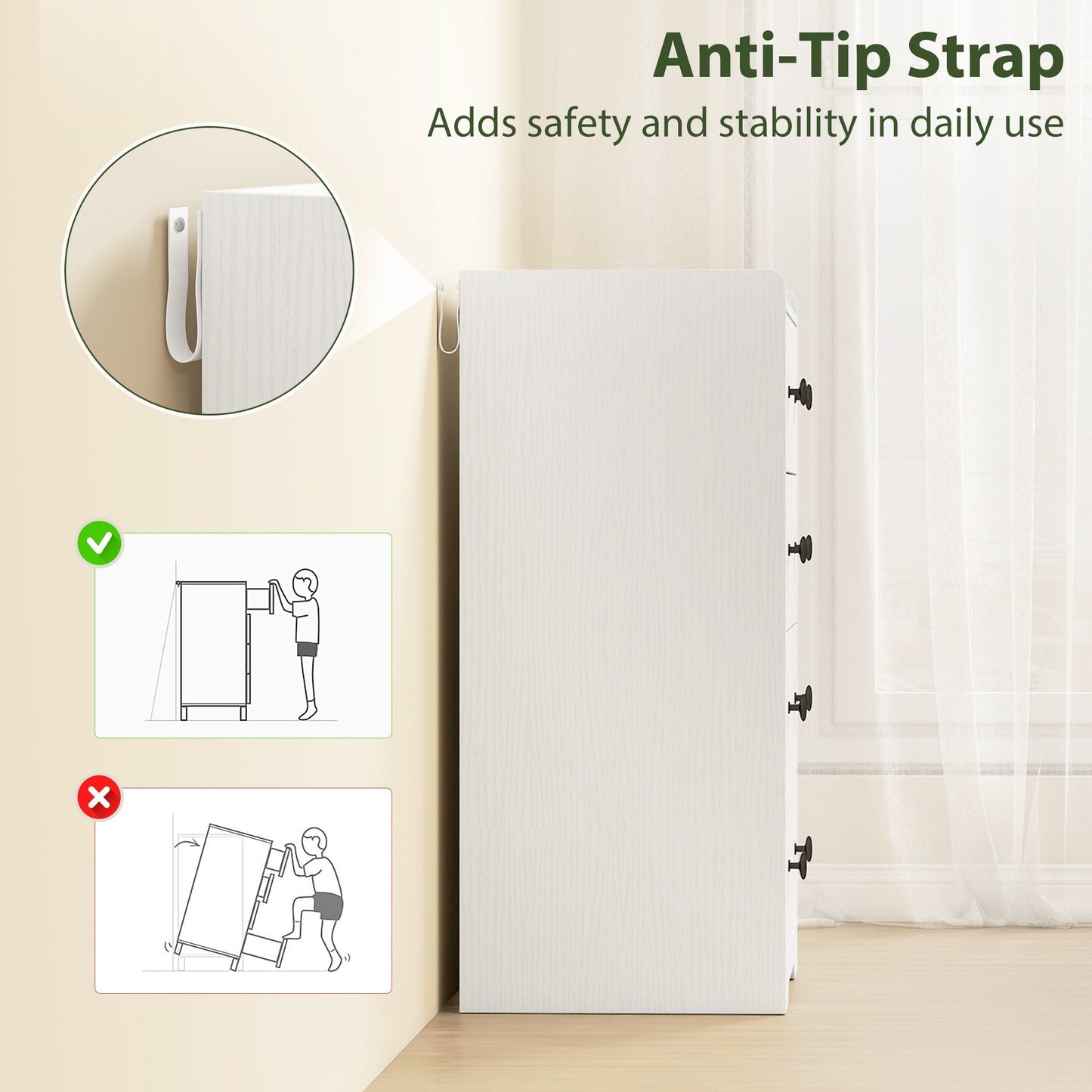 HOMCOM 4 Drawer Chest of Drawers, Modern Dresser for Bedroom, Storage Cabinet for Living Room Entryway, White Wood Effect