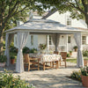 Outsunny 3 x 4 m Outdoor Garden Gazebo with Netting and Curtains, UPF50+ Patio Gazebo Permanent Pavilion Canopy, Dark Grey