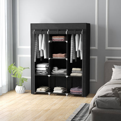 HOMCOM Fabric Wardrobe, with Rails and Shelves - Black