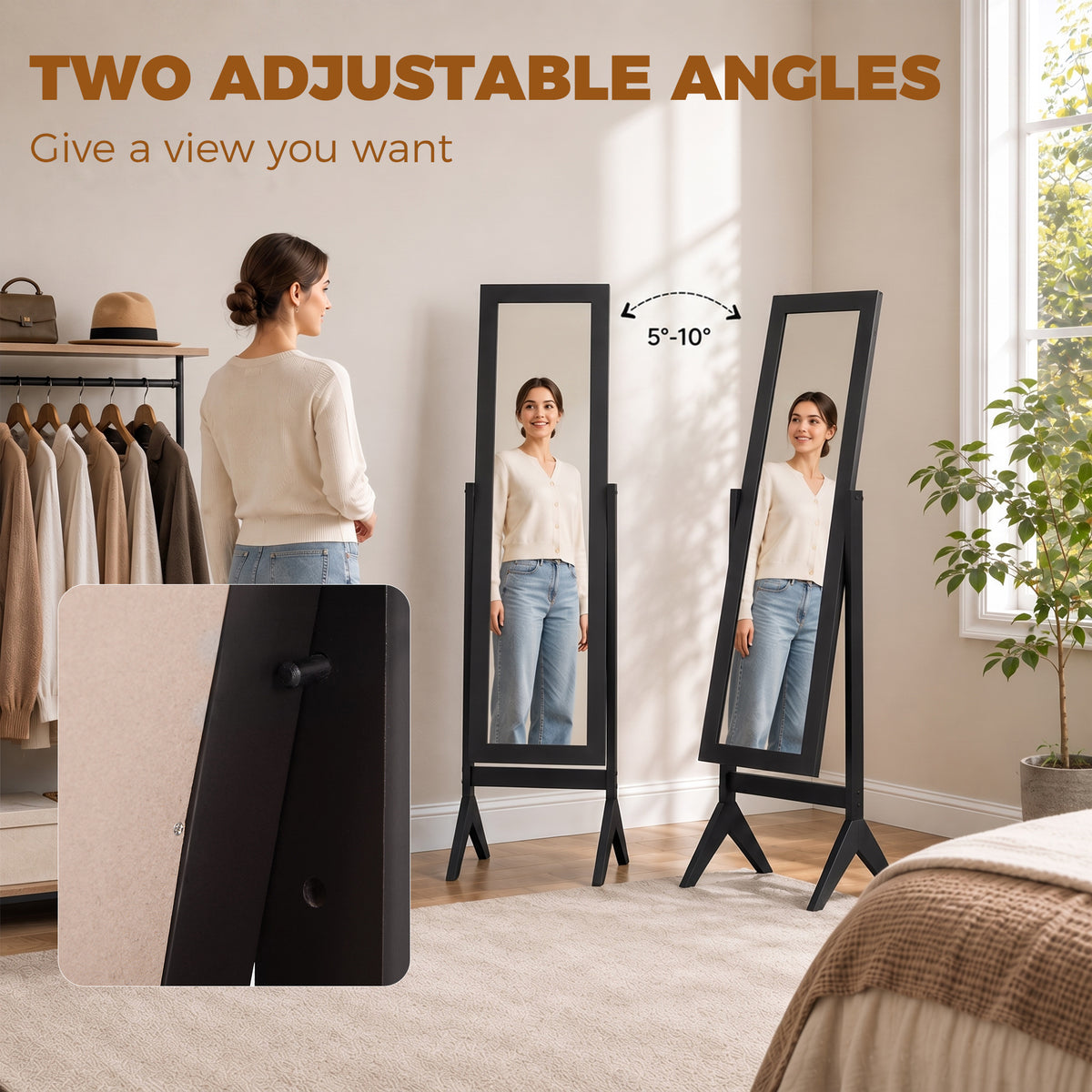 HOMCOM Freestanding Adjustable Angle Dressing Mirror in Black