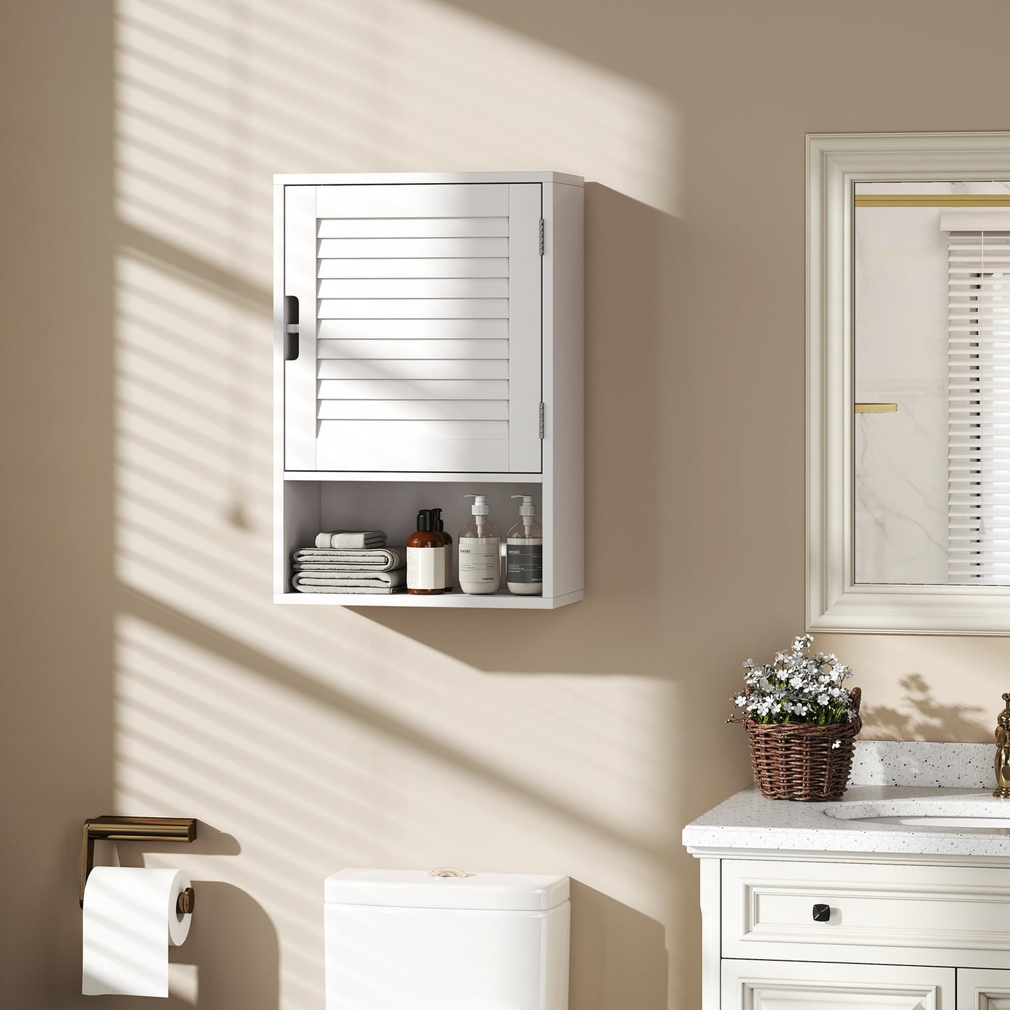 HOMCOM Bathroom Cabinet, Wall Mounted Storage Cabinet with Adjustable Shelves, 40 x 20 x 60 cm, White