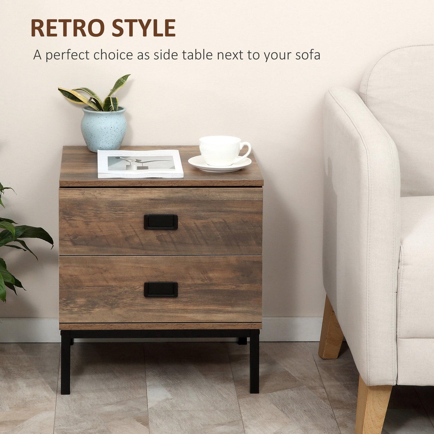 HOMCOM Chest of Drawers, Bedside Table Set with Drawers, Coffee