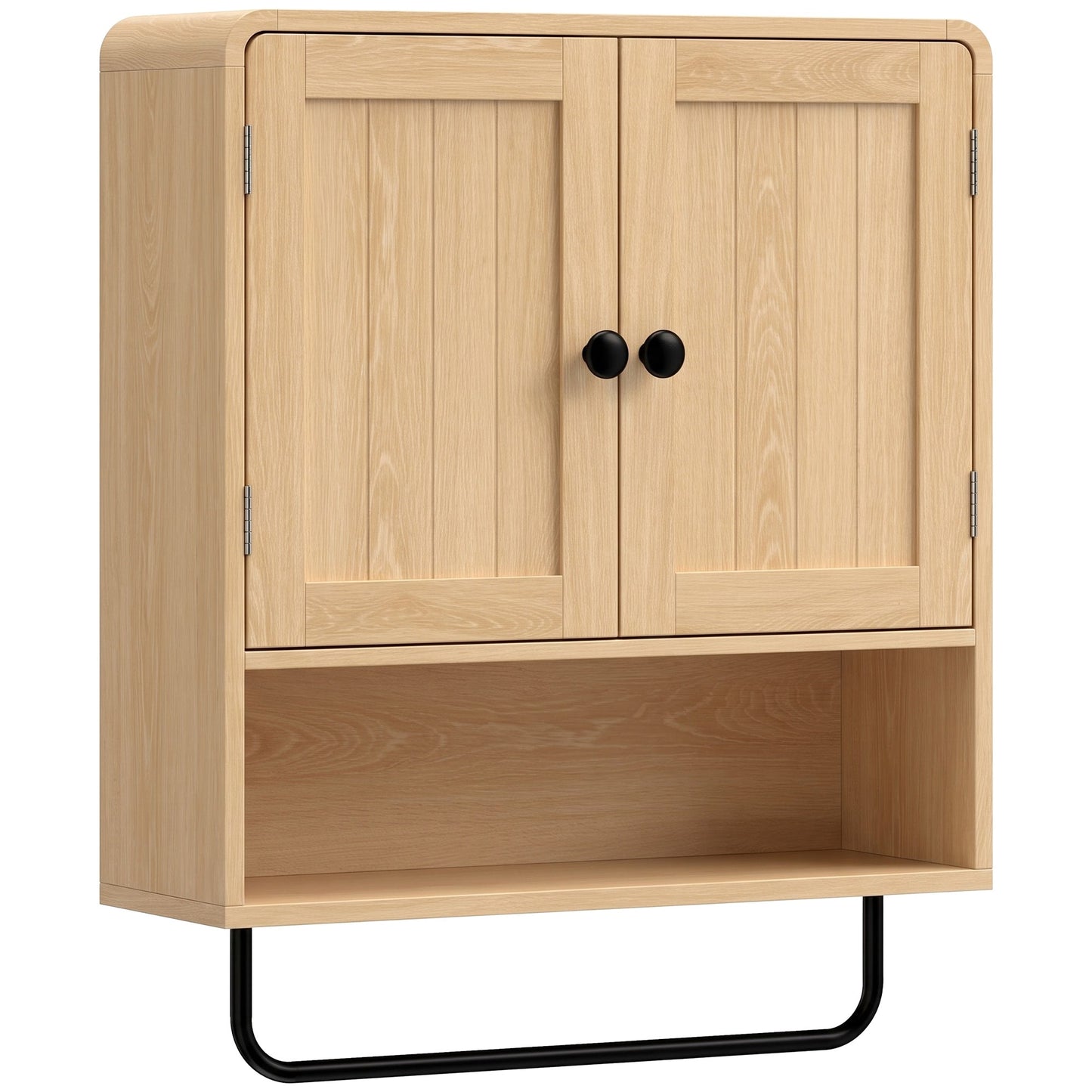 HOMCOM Bathroom Cabinet Wall Mounted, Bathroom Wall Cabinet with 2 Doors, Adjustable Shelf Storage for Toilet, Oak