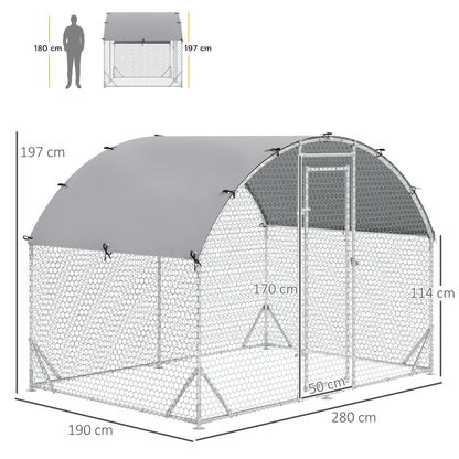 حظيرة دجاج مجلفنة من PawHut Walk In Chicken Run، قفص دواجن، حظيرة لعب للحيوانات الأليفة، حديقة مع غطاء مقاوم للماء، 2.8 × 1.9 × 2 متر