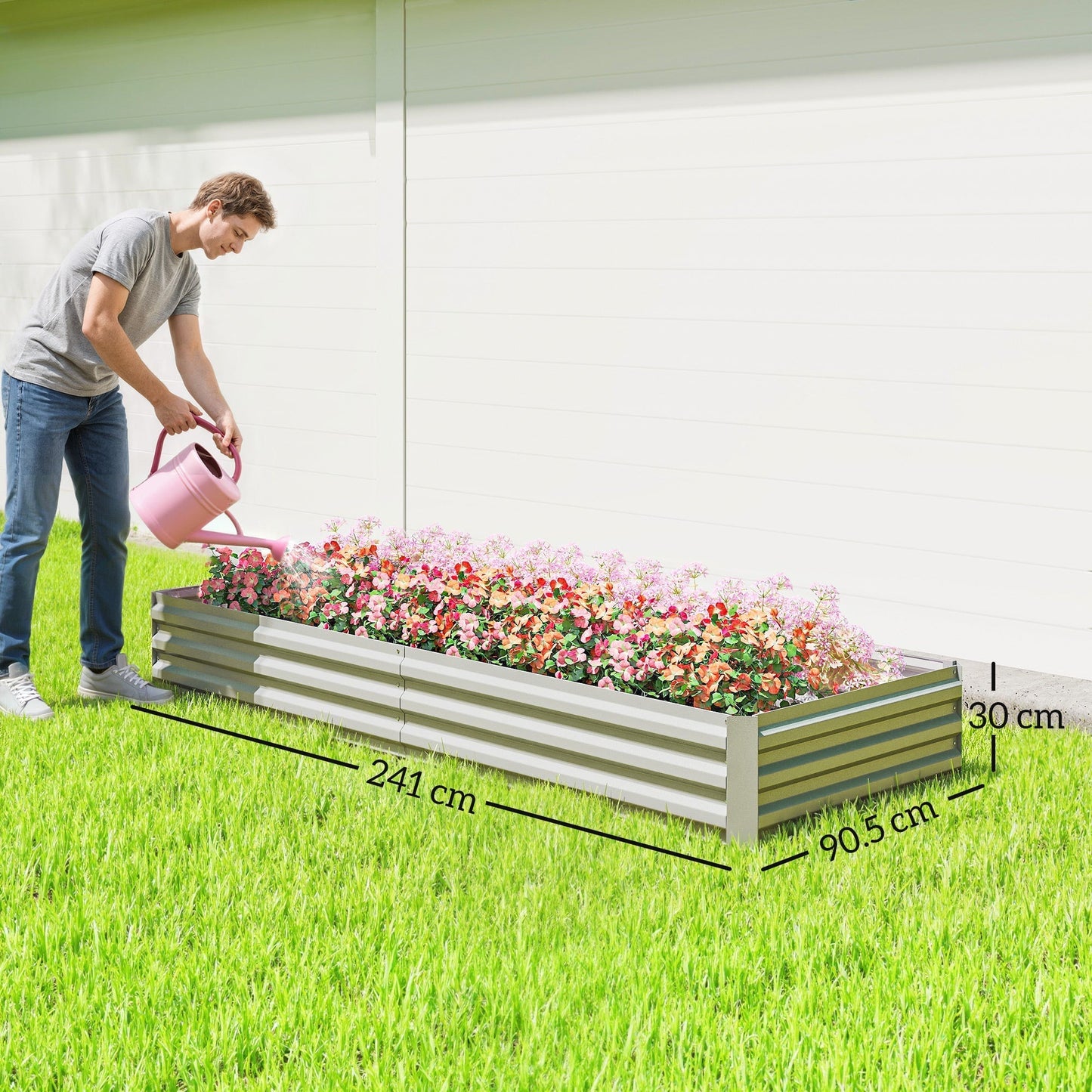 Outsunny Metal Raised Garden Bed Planter Box Outdoor Planters for Growing Flowers, Herbs, Green, Silver