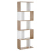 HOMCOM Bookcase, S-Shaped Wooden Bookshelf, 5/6 Tiers Freestanding Storage Shelf, Home Office Decorative Display Stand Rack, Oak and White, 24D x 60W x 184.5H