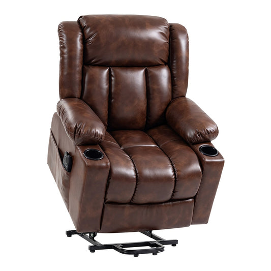 HOMCOM Riser Recliner Chair with Massage and Heat for Elderly, PU Leather Power Electric Lift Armchair, Cup Holders, Brown