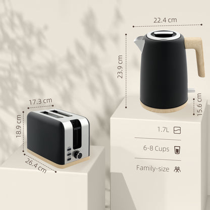 HOMCOM Stainless Steel Kettle and Toaster Set in Black