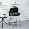 Outsunny Portable BBQ Charcoal Grill with 2 Wheels and Cooking Utensils, Smoker Grill with Lid for Outdoor Barbecues, Camping, Picnic, Courtyard