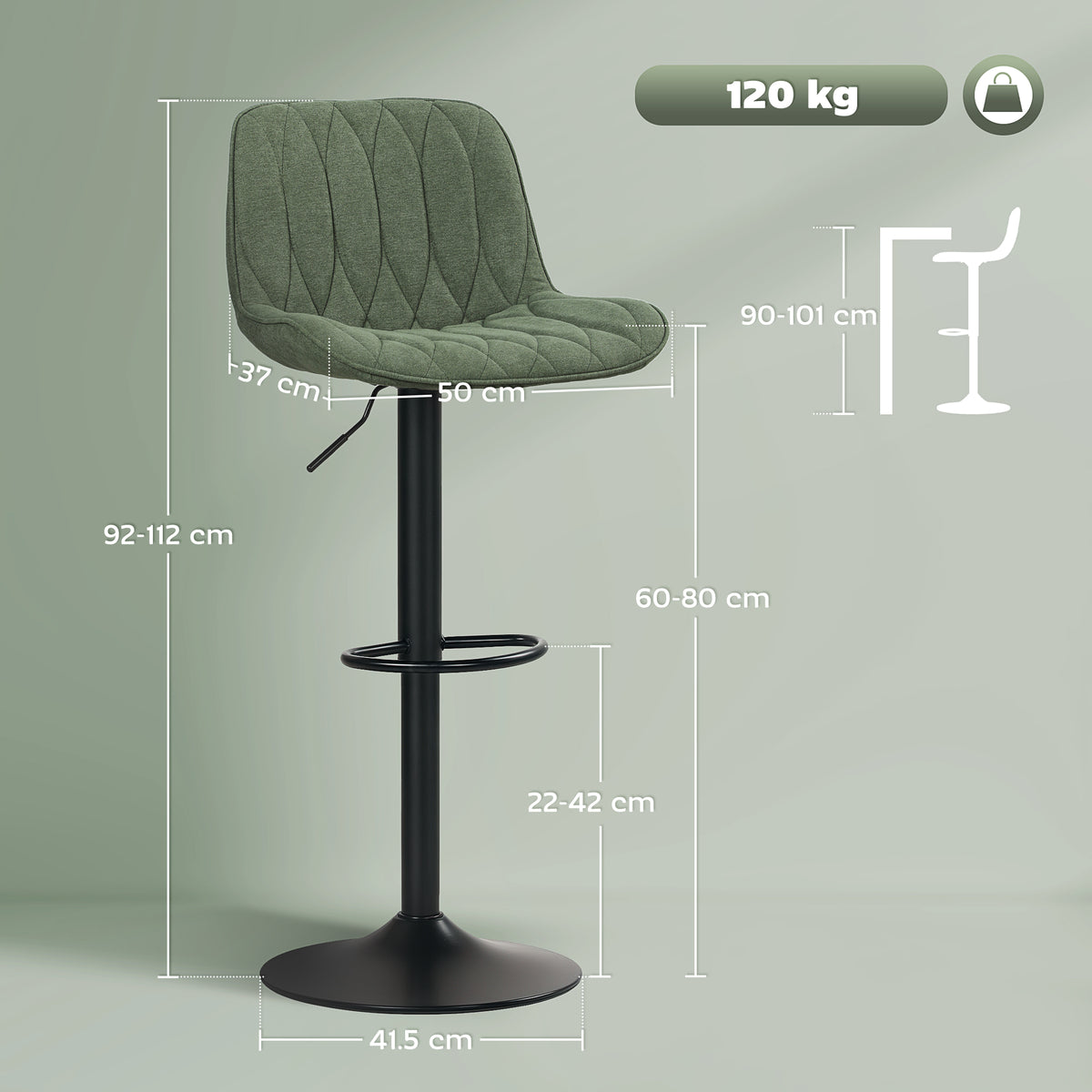 HOMCOM Breakfast Bar Stools Set in Green
