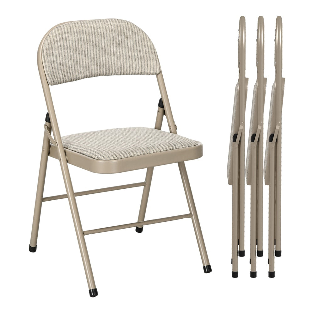HOMCOM Linen-Look Set of Four Cushioned Folding Chairs in Beige