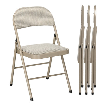 HOMCOM Linen-Look Set of Four Cushioned Folding Chairs in Beige