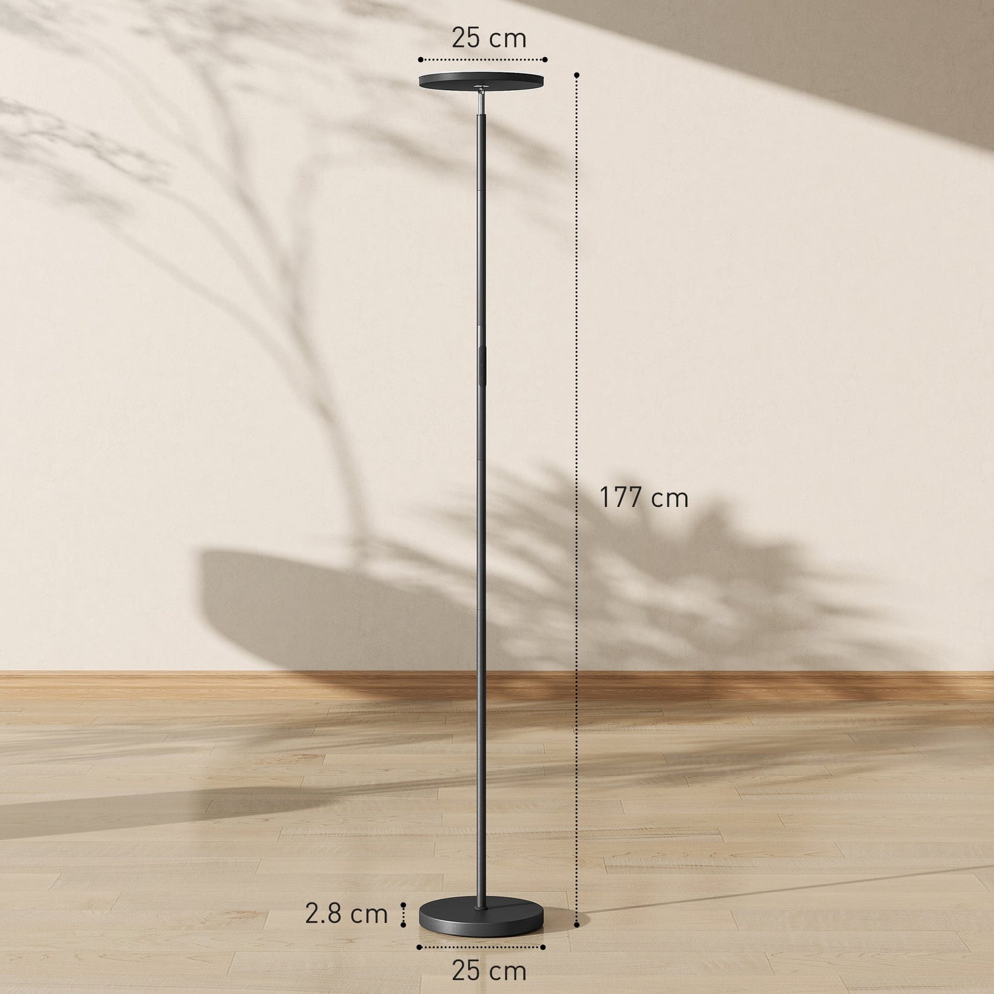 HOMCOM RGB Uplighter Floor Lamp, Tall Dimmable Standing Lamp with Remote & Touch Control, 350° Rotatable Head for Living Room Bedroom, 2700K-6000K Colour Temperatures, Black