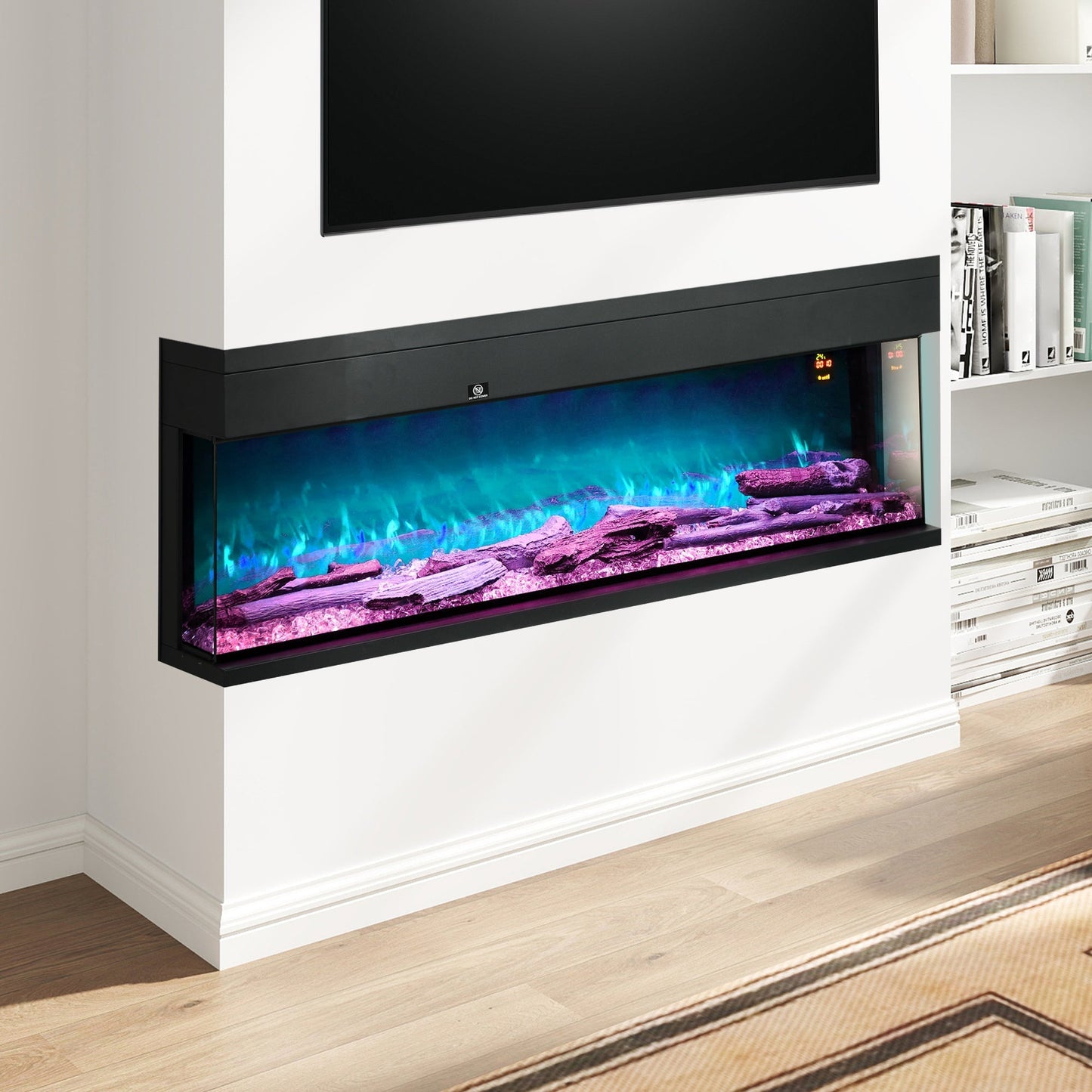 HOMCOM 1800W 15-40℃ Adjustable Flame Glass Panel Convector Heater, 152cm