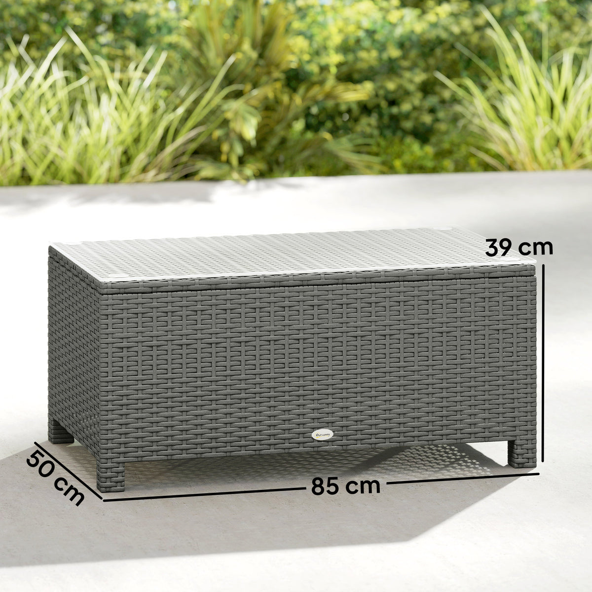 Outsunny Rattan Garden Coffee Table with Glass Top in Light Grey