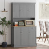 HOMCOM 180cm Freestanding Kitchen Cabinet, Modern Storage Cupboard with Open Countertop, Drawer and 6 Doors, Grey
