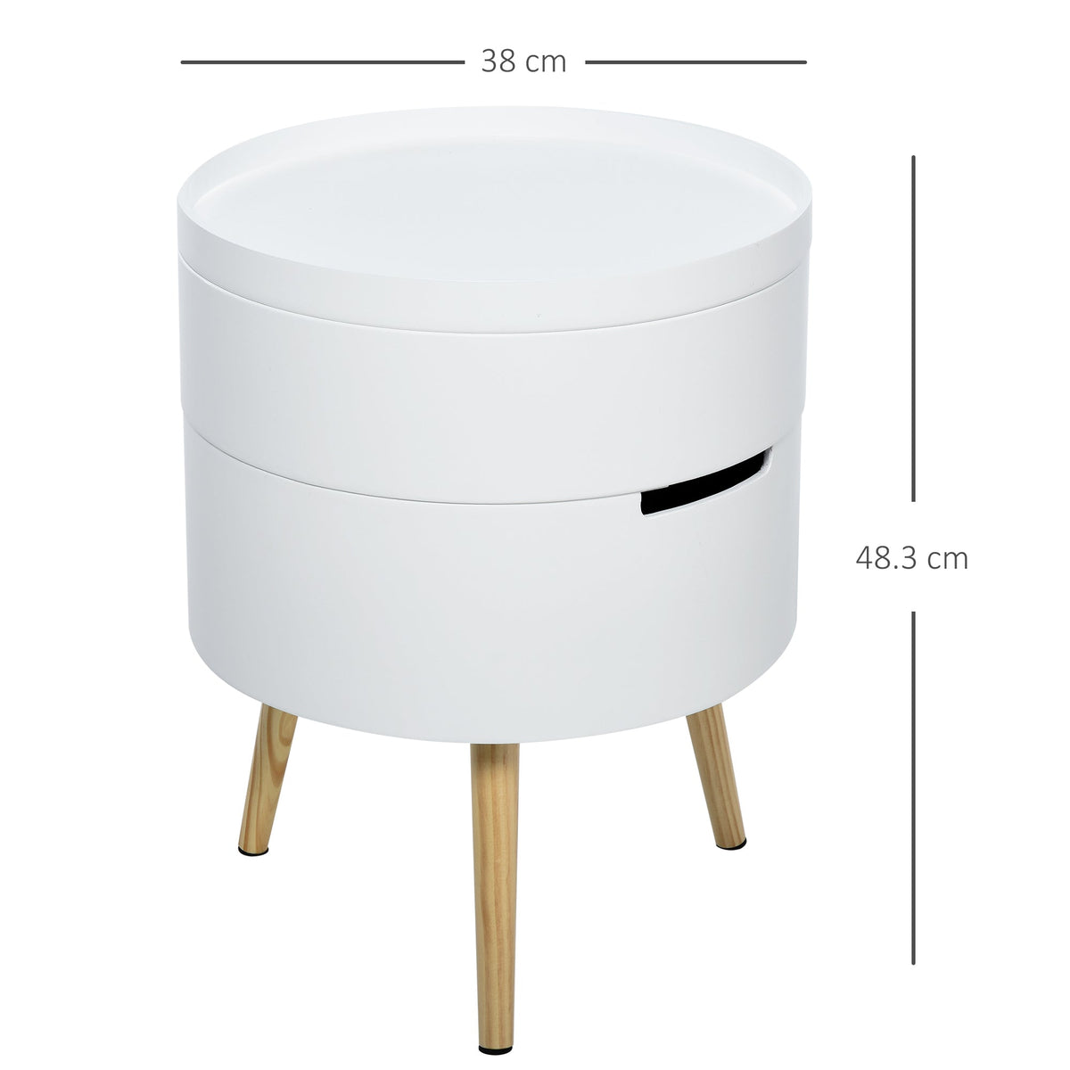 Dimensions of the white round side table with wooden legs