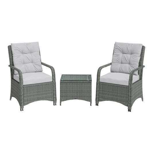 Outsunny 3 Pieces Rattan Bistro Set in Light Grey