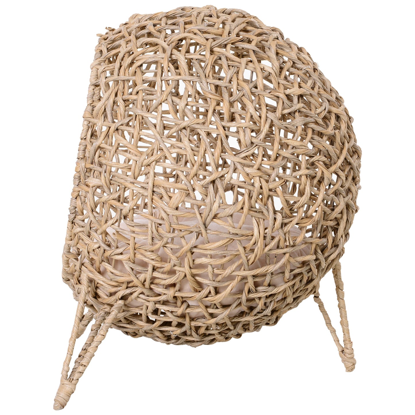 PawHut Rattan Elevated Cat Bed House Kitten Basket Ball-Shaped Pet Furniture w/ Removable Cushion - Natural