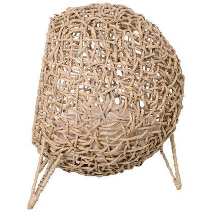 PawHut Rattan Elevated Cat Bed House Kitten Basket Ball-Shaped Pet Furniture w/ Removable Cushion - Natural