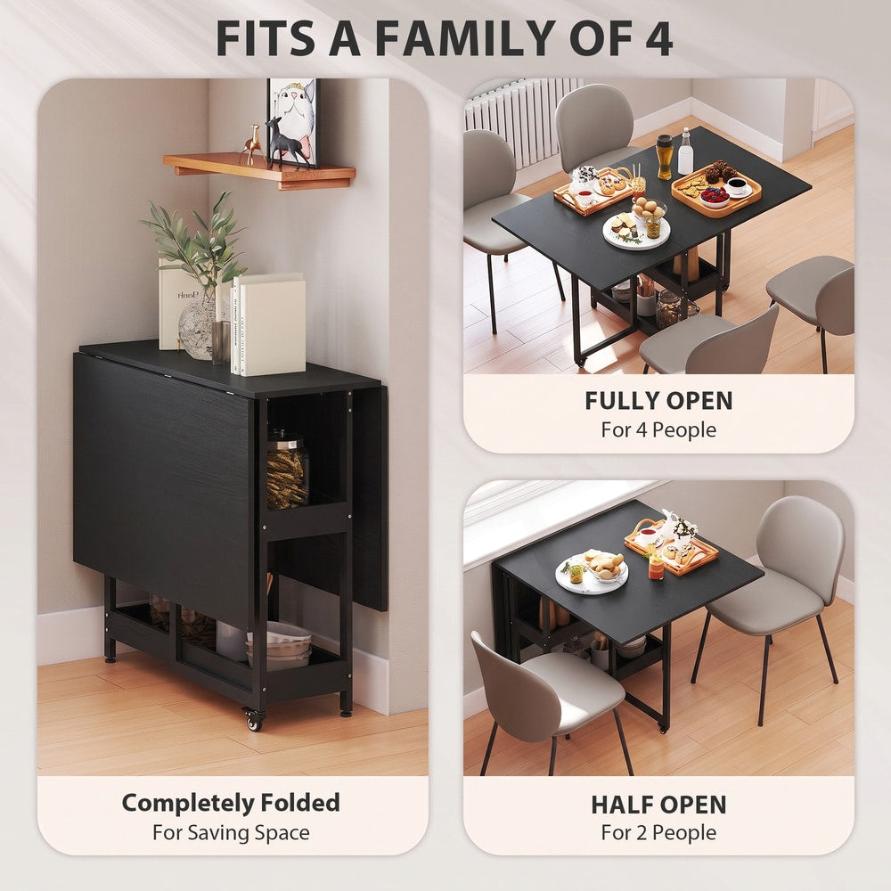 HOMCOM Four-Person Drop Leaf Table in Black Wood-effect