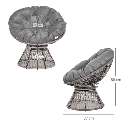 Outsunny 360 degrees Swivel Rattan Papasan Moon Bowl Chair Round Lounge Garden Wicker Basket Seat with Padded Cushion Oversized for Outdoor Indoor, Grey