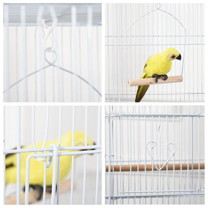 PawHut Large Metal Bird Cage with Stand, Perches, Food Bowls, Swing, for Budgies, Parakeets,White